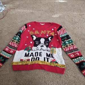 No Boundaries Red Sweater with Dog Design Ugly Sweater